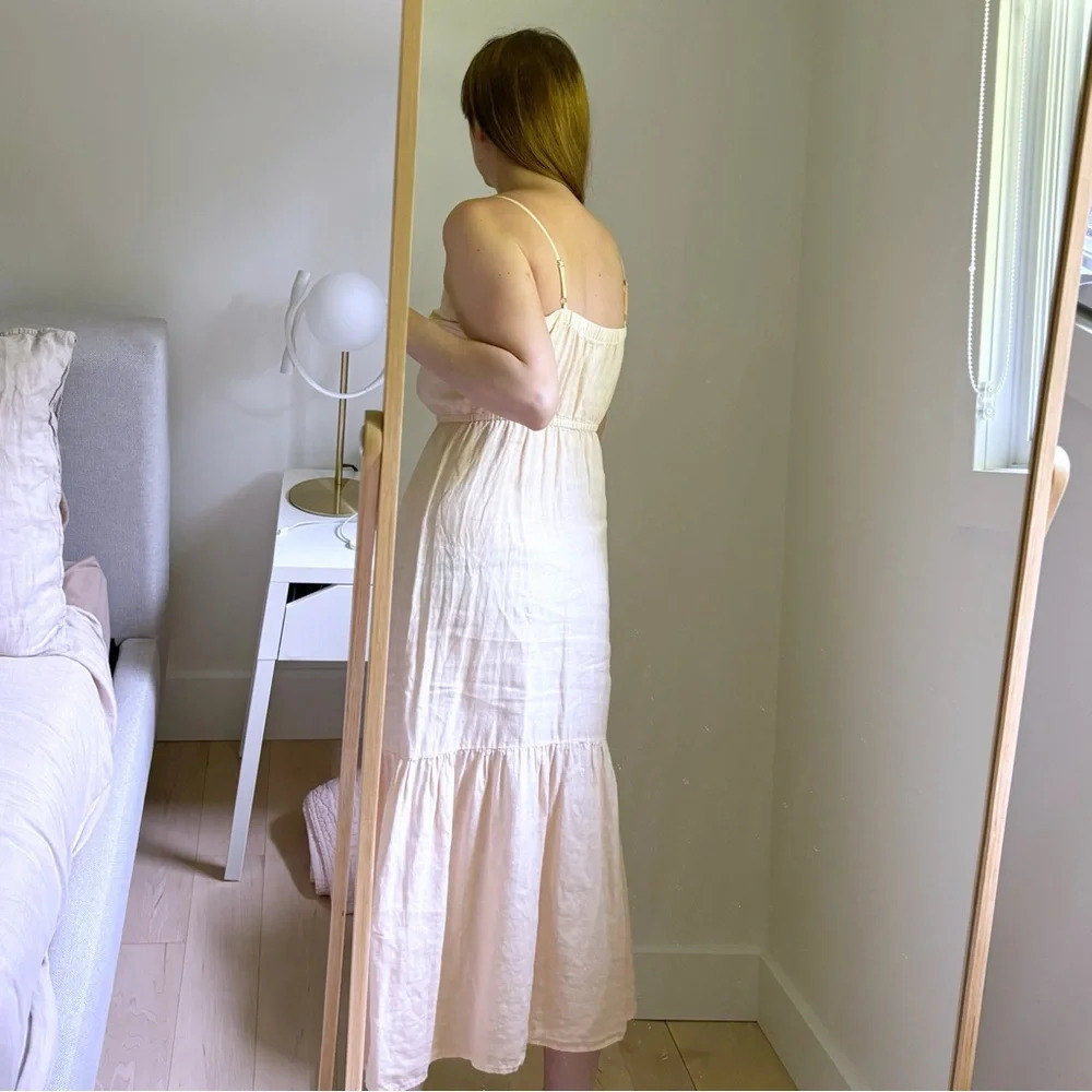 Anthropologie Cloth & Stone 100% linen maxi tiered dress light peach Size XS S M - Picture 2 of 6
